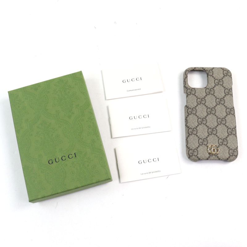 Gucci 763787 GG Supreme Canvas Current Ophidia GG Logo Iphone 15 Case Beige