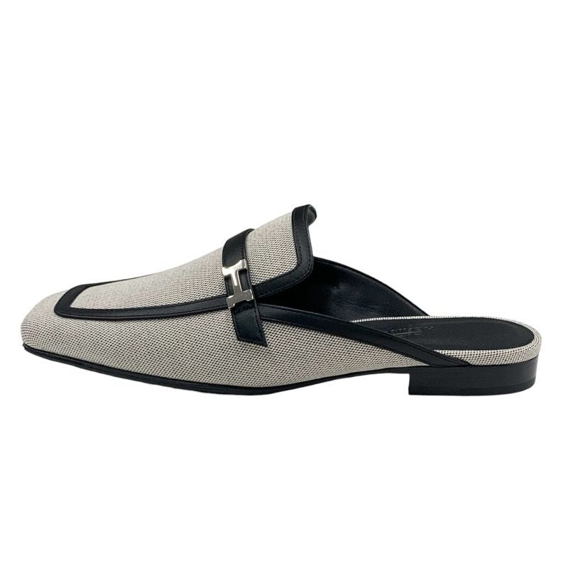 Hermes Groupie Flat Shoes Canvas Leather Black Unused Mule Slipper Sandals