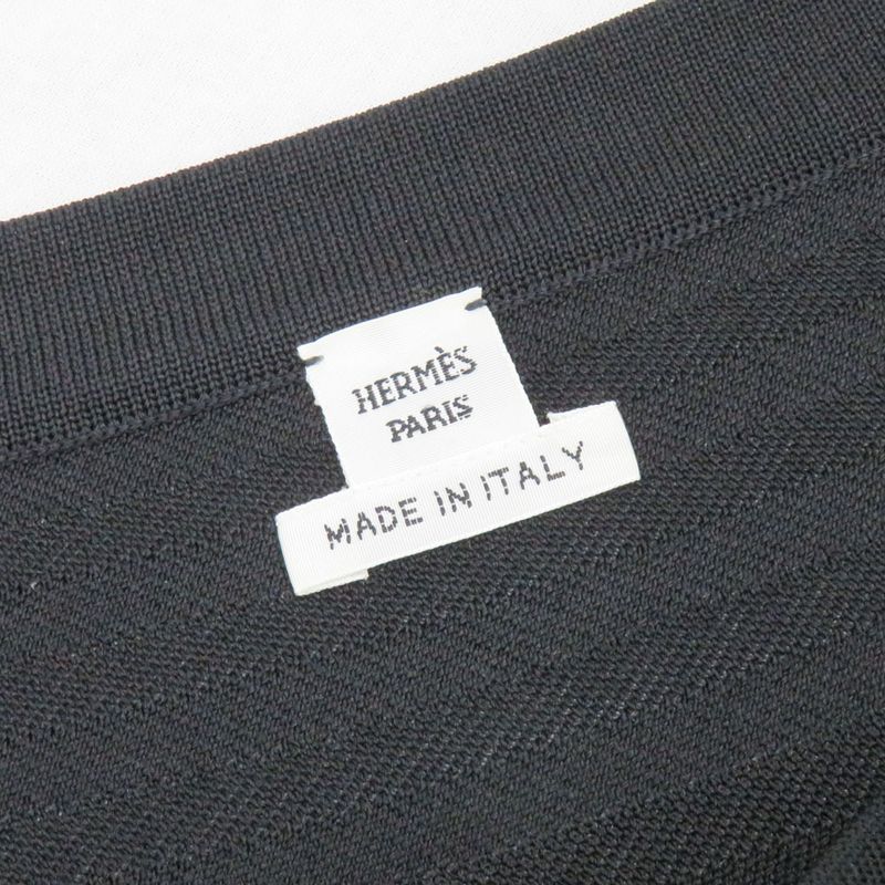 Hermes Twill Lane Knit Short Sleeve Short Sleeve Black Silk Tops