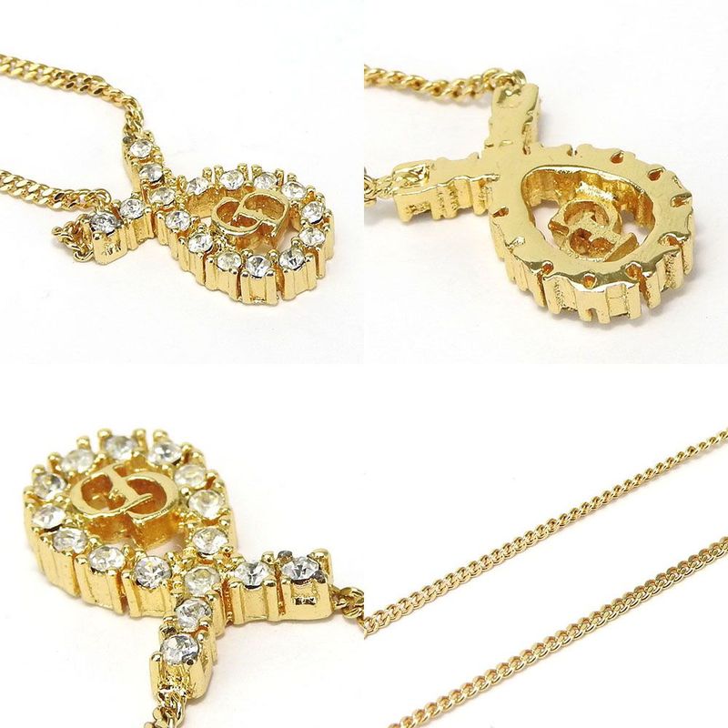 Christian Dior Necklace CD Logo Rhinestone Gold GP Plated Accessories Jewelry