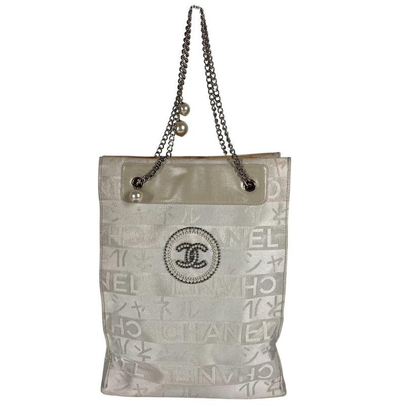 Chanel Shoulder Bag Ginza Limited Logo CC Coco Mark Logo Leather / Canvas White