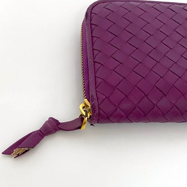 Bottega Veneta Round Zipper Long Wallet Purple Intrecciato