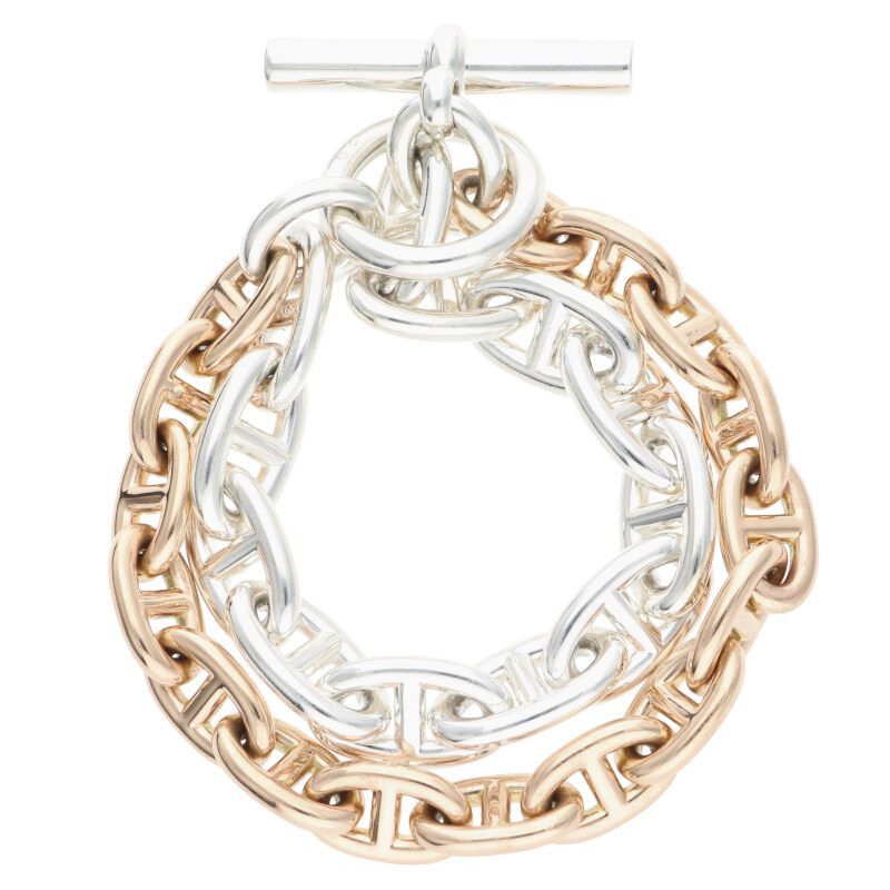 Hermes Chaine D'ancre GM MM 18K Pink Gold Silver Chaine D'ancre 2 Chain