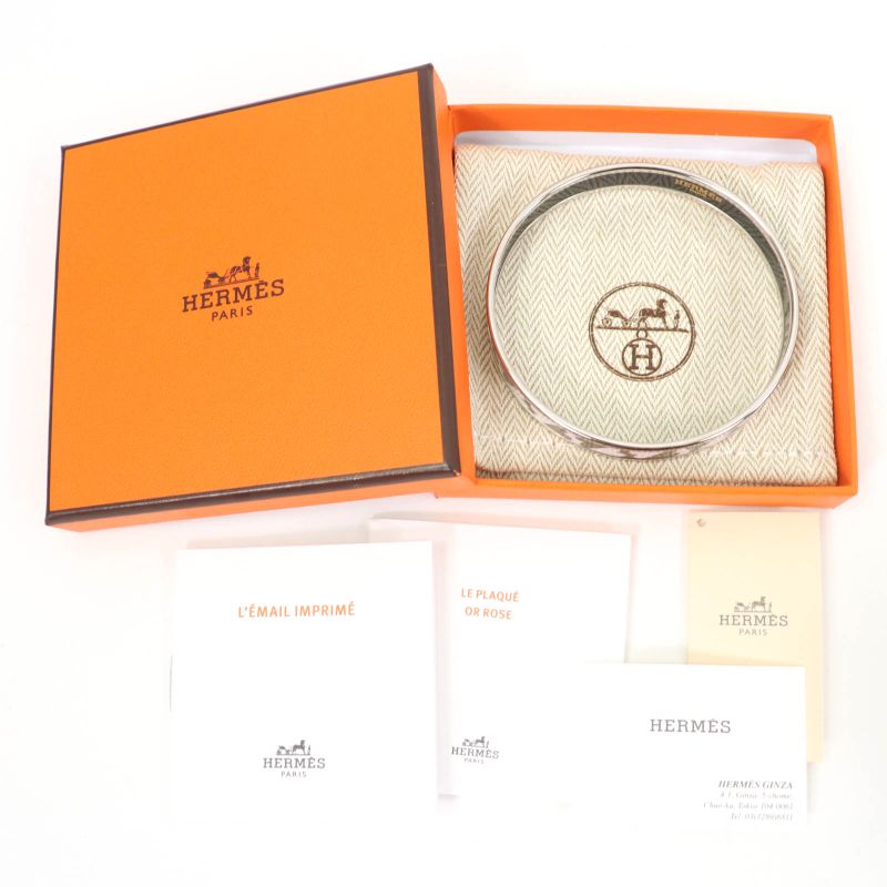 Hermes Emile PM Enamel Bracelet Carte À Jouet Bangle Silver White With Box And