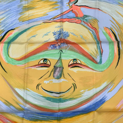 Hermes Carre 90 Smiles In Third Millenary Yellow X Multicolor Scarf 100% Silk