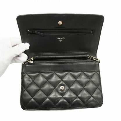 Chanel Shoulder Wallet Matelasse Lambskin Black Silver Hardware Women