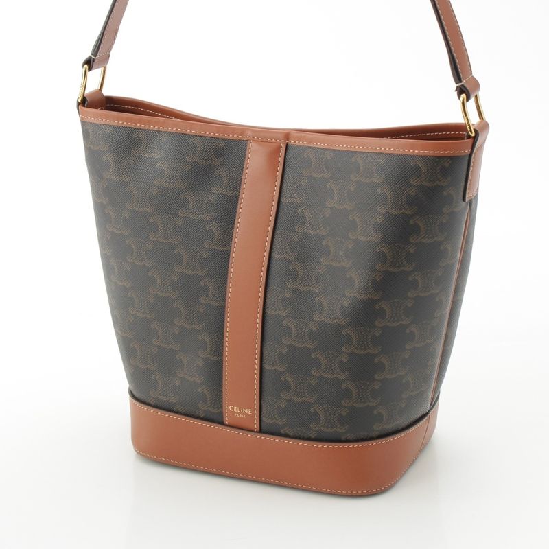 Celine Triomphe Small Bucket PVC Leather Shoulder Bag Brown