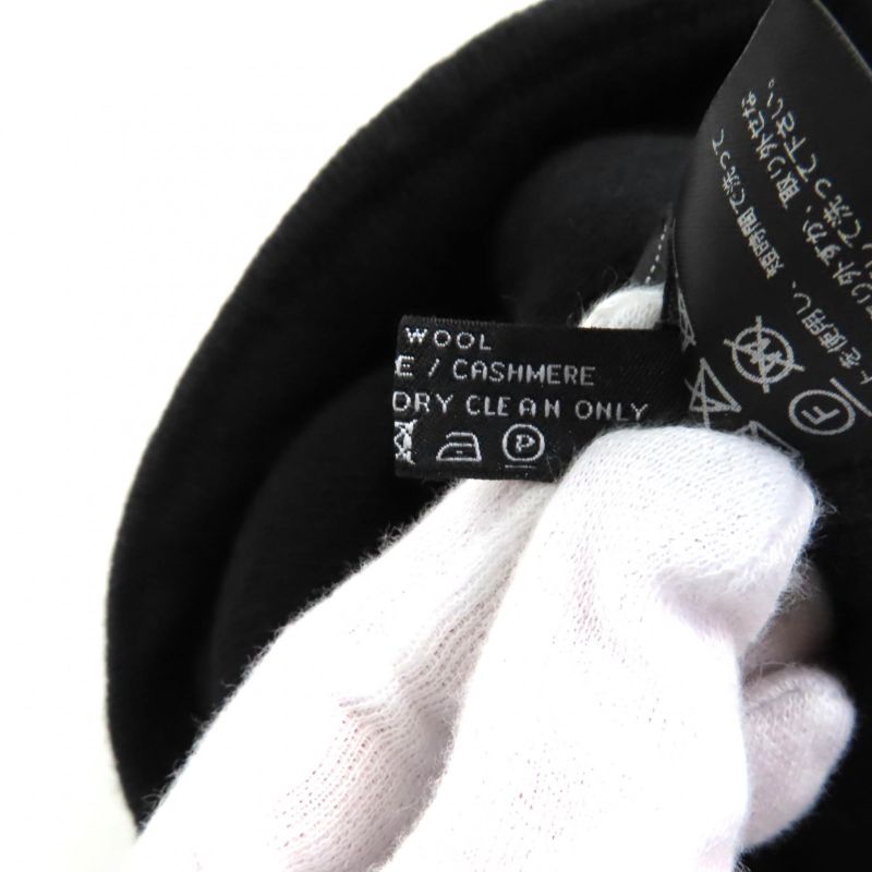 CHANEL Wool Cashmere Blend Logo Design Knit Hat Knit Cap Hat Black Made In