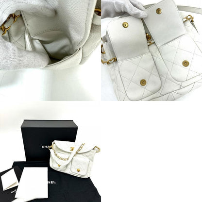 Chanel Shoulder Bag W Pocket As5384b Caviar Skin White