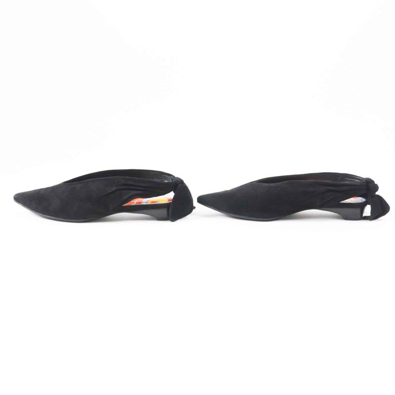 Hermes 2022 221013z Back Ribbon Pointed Toe Low Heel Suede Leather V Cut Pumps