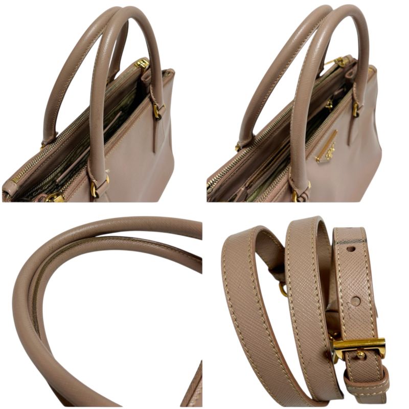 Prada Mini Tote Bag Galleria Pink Beige Triangle Logo Triangle Logo 2way