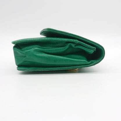 Vintage Chanel Pouch Caviar Skin Green Coco Mark With Sticker