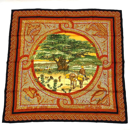 Hermes Carre 90 SOUS LE Cedre Silk Scarf Under Himalayan Cedars Black