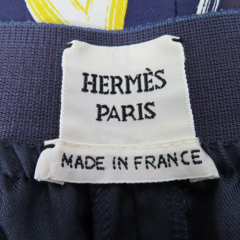 Hermes Kaleidoscope Effect 100% Silk Cropped Pants Navy 40 Made In France