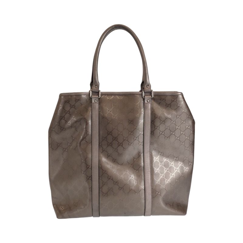 Gucci Imprime Metallic Brown Silver Hardware PVC 223668 Tote Handbag Women