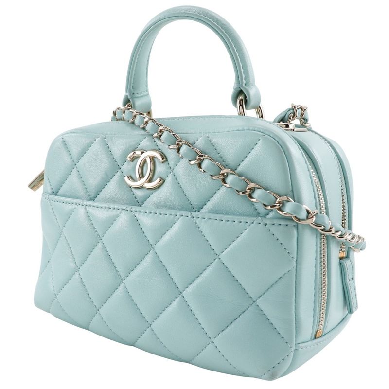 Chanel Trendy Coco Mark Matelasse 2WAY Shoulder Calf Light Blue Women's Handbag