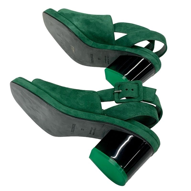 Hermes Flirt60 Sandals Shoes Suede Green