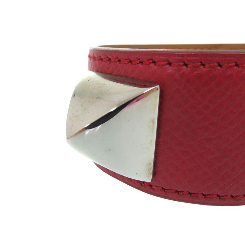 Hermes Medor Bangle Leather Metal Red Engraved D 0564 Hermes