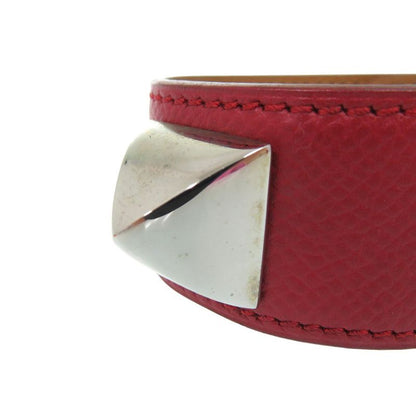 Hermes Medor Bangle Leather Metal Red Engraved D 0564 Hermes