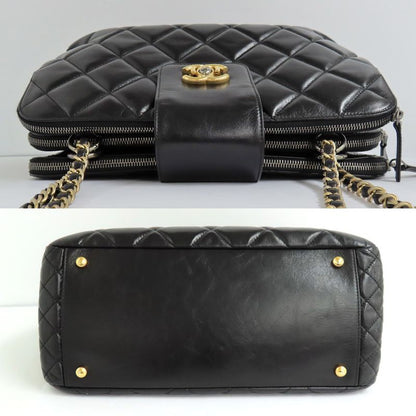 Chanel Matelasse Chain Shoulder Bag Bow-ring Black Antique Hardware No