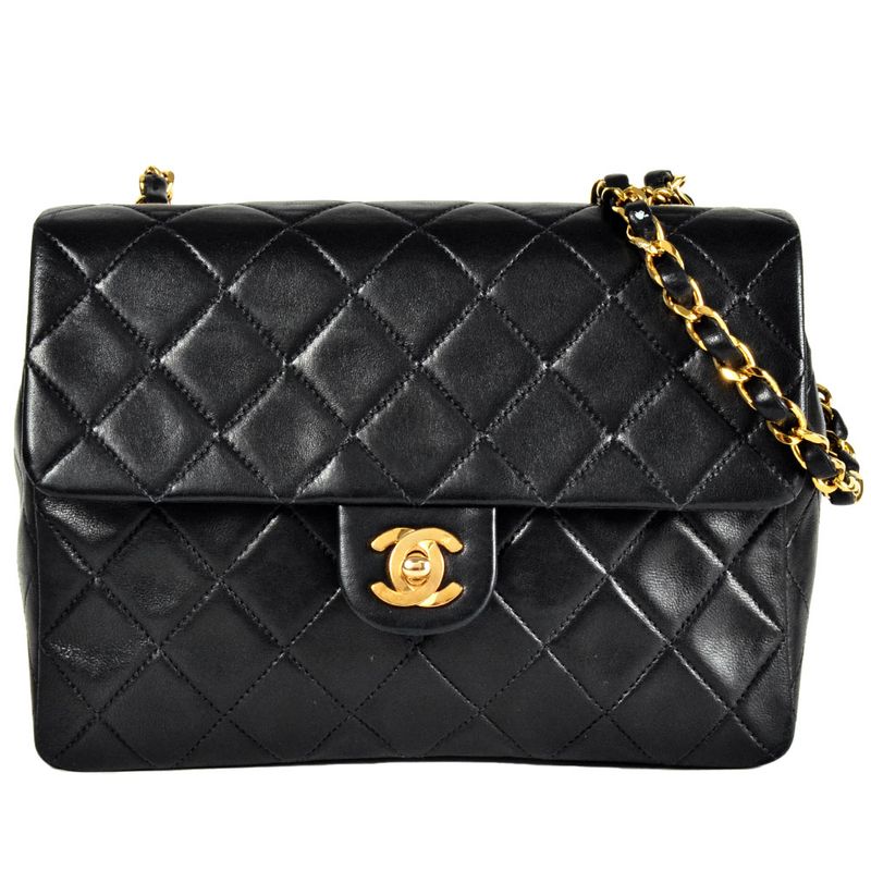 Chanel Mini Matelasse 20 Single Flap Chain Shoulder Bag Lambskin A01163 Black