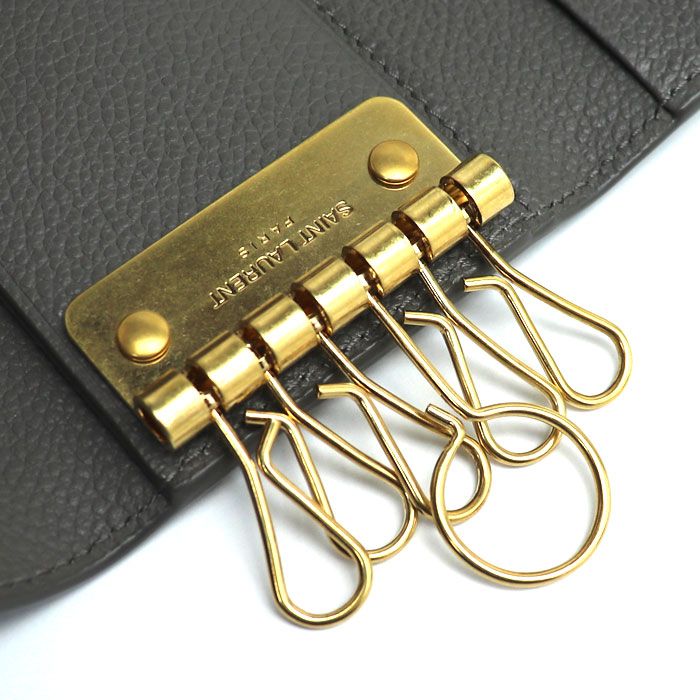 Saint Laurent 6-row YSL Logo Key Case Gray 613334 Ladies Pre-owned