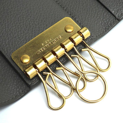Saint Laurent 6-row YSL Logo Key Case Gray 613334 Ladies Pre-owned