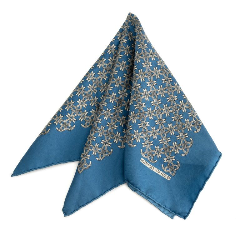 Hermes Carré 45 Petit Carré Blue White Silk Women Hermes