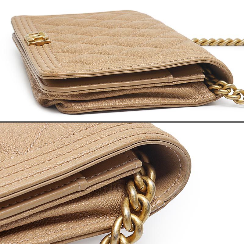 Boy Chanel Chain Wallet In Caviar Skin Beige Gold Hardware