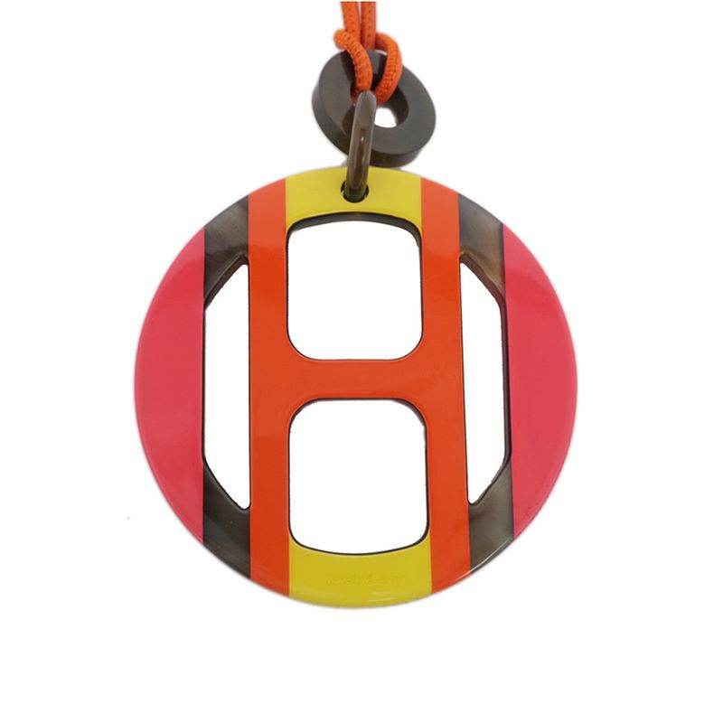 Hermes Necklace H Equipe Buffalo Horn Multicolor Pink Pendant Accessory
