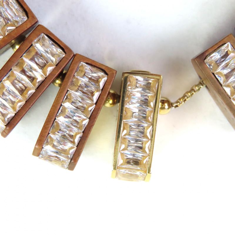 Bottega Veneta Radica Wood Cubic Zirconia 925 Necklace Choker