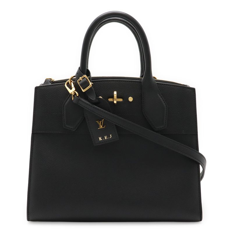Louis Vuitton City Steamer PM Handbag 2WAY Shoulder Bag Leather Noir Black