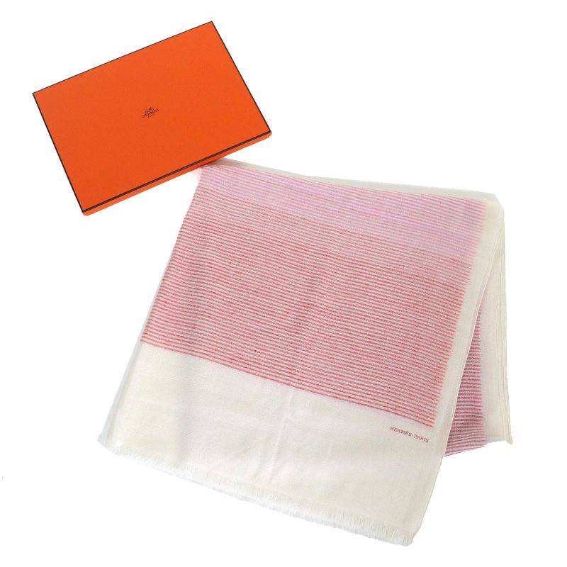 Hermes 100% Cashmere Multistripe Multicolor Mini Fringe Large Shawl Scarf