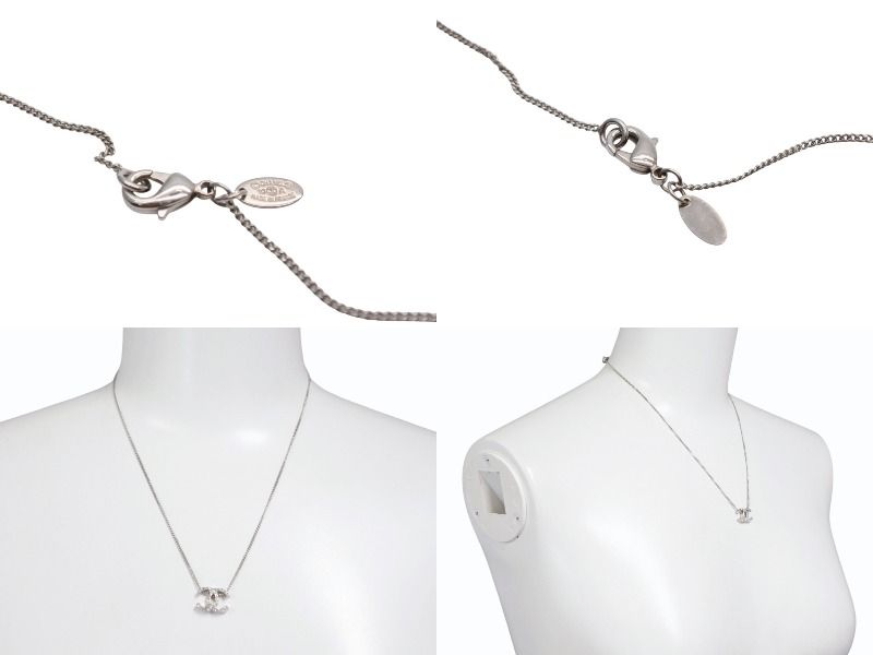Chanel CC Logo Double Sided Rhinestone Necklace 10 44 Silver Metal — view 5