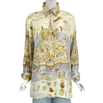 Hermes Shirt Long Sleeves Silk Mont Sainct Michel Mont Saint Michel Multicolor
