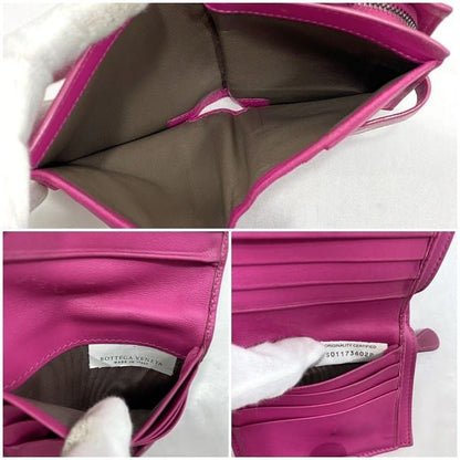 Bottega Veneta Bifold Wallet Pink Intrecciato Compact