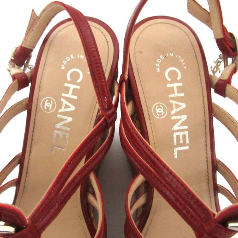 Chanel Patent Leather Cork Sole Wedge Sole Suring Back Sandals 35C 22cm