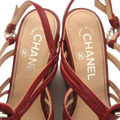 Chanel Patent Leather Cork Sole Wedge Sole Suring Back Sandals 35C 22cm
