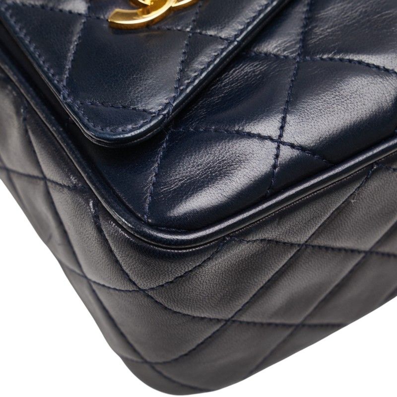 Chanel Matelasse Coco Mark Fringe Chain Shoulder Bag Navy Lambskin Women Chanel