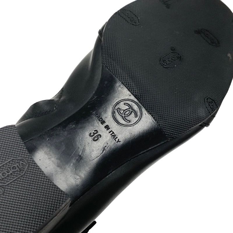 Chanel Boots Short Boots Shoes Leather Black Here Mark Fringe