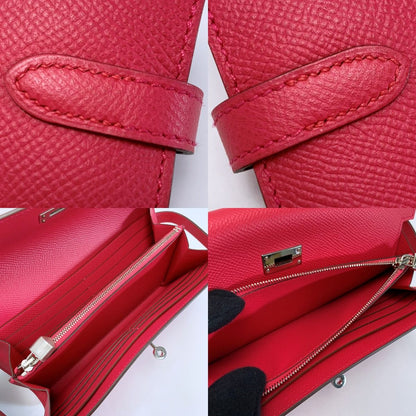 Hermes Kelly Vaux Epson a Engraved Rose Tyrian Long Wallet Women's Silver