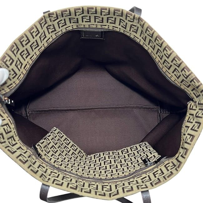 Fendi Tote Bag Beige Brown Zucchino 8bh025 Excellent Condition