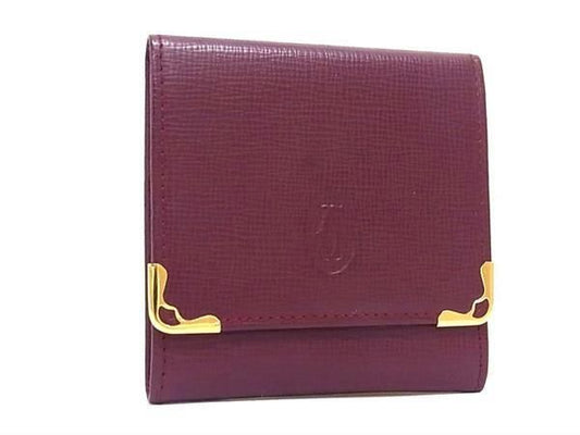 Cartier Must Line Leather Bifold Wallet Coin Purse Bordeaux Bl2068