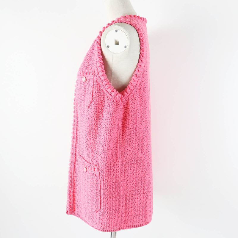 CHANEL 22S P72795 Front Open Long Length Gilet/vest With Coco Mark Buttons Pink