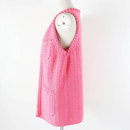 CHANEL 22S P72795 Front Open Long Length Gilet/vest With Coco Mark Buttons Pink