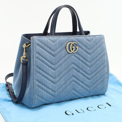 Gucci 2WAY GG Marmont 448054 Tote Bag Denim Leather Women