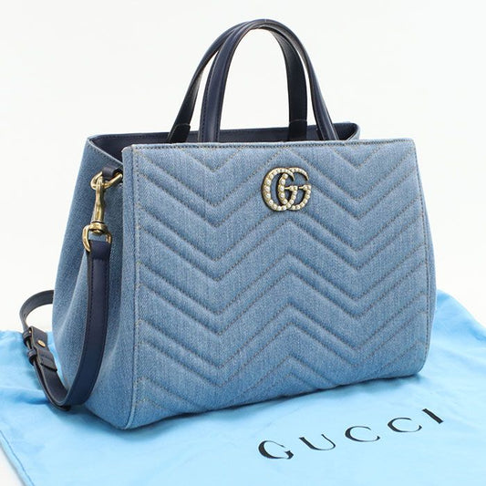 Gucci 2WAY GG Marmont 448054 Tote Bag Denim Leather Women