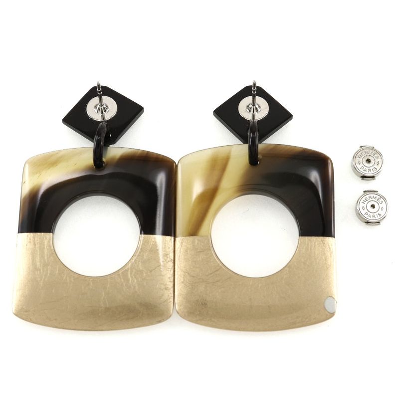 Hermes D'alva Bicolor Buffalo Horn Brown/gold Ladies 14.0g Earrings