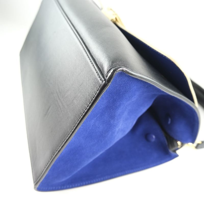 Celine Trapeze 2-way Shoulder Calf And Suede Black/blue/beige Women's Handbag