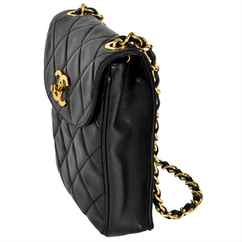 Chanel Matelasse Coco Mark Chain Shoulder Bag Lambskin Black Gold Hardware